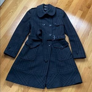 DKNY belted plaid pea coat. Size 6.